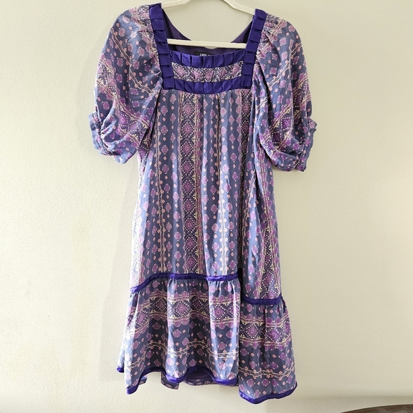 Anna Sui Vintage 90's Silk Mini Printed Boho Hippie Casual Dress Size Medium. - Picture 3 of 16